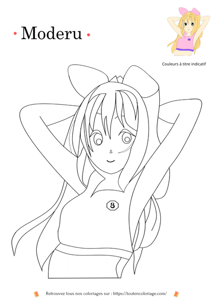 Coloriage à imprimer d'un personnage de manga fille qui prend la pose avec ses longs cheveux blond