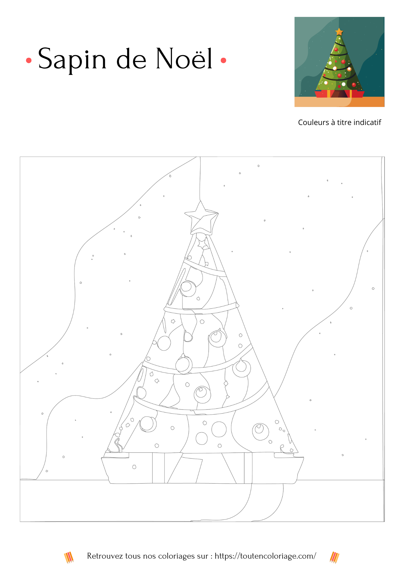 Coloriage a imprimer d'un superbe sapin de noël avec ses magnifique boules rouges et dorées 