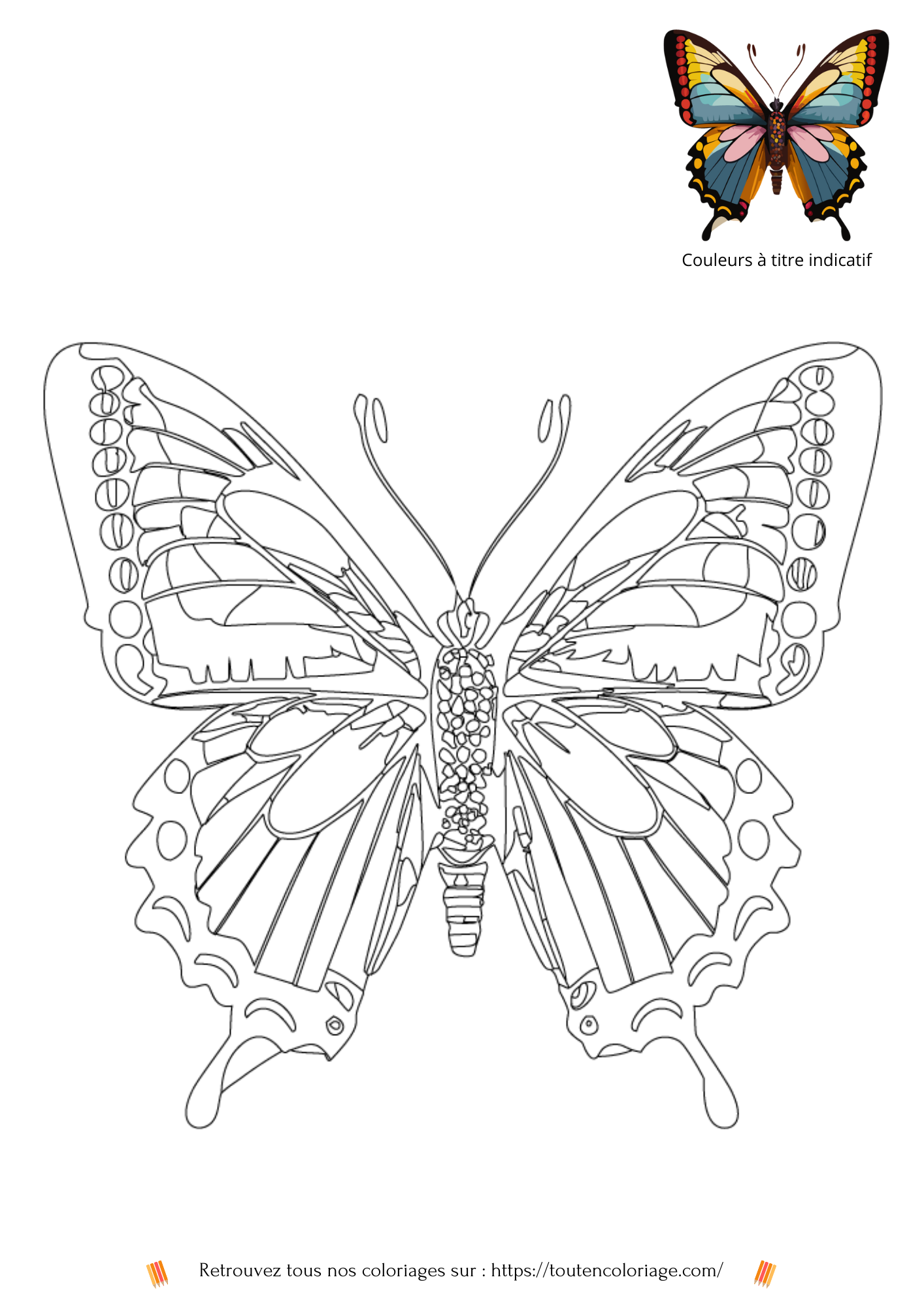Coloriage a imprimer d'un papillon aux aile rouges et noires