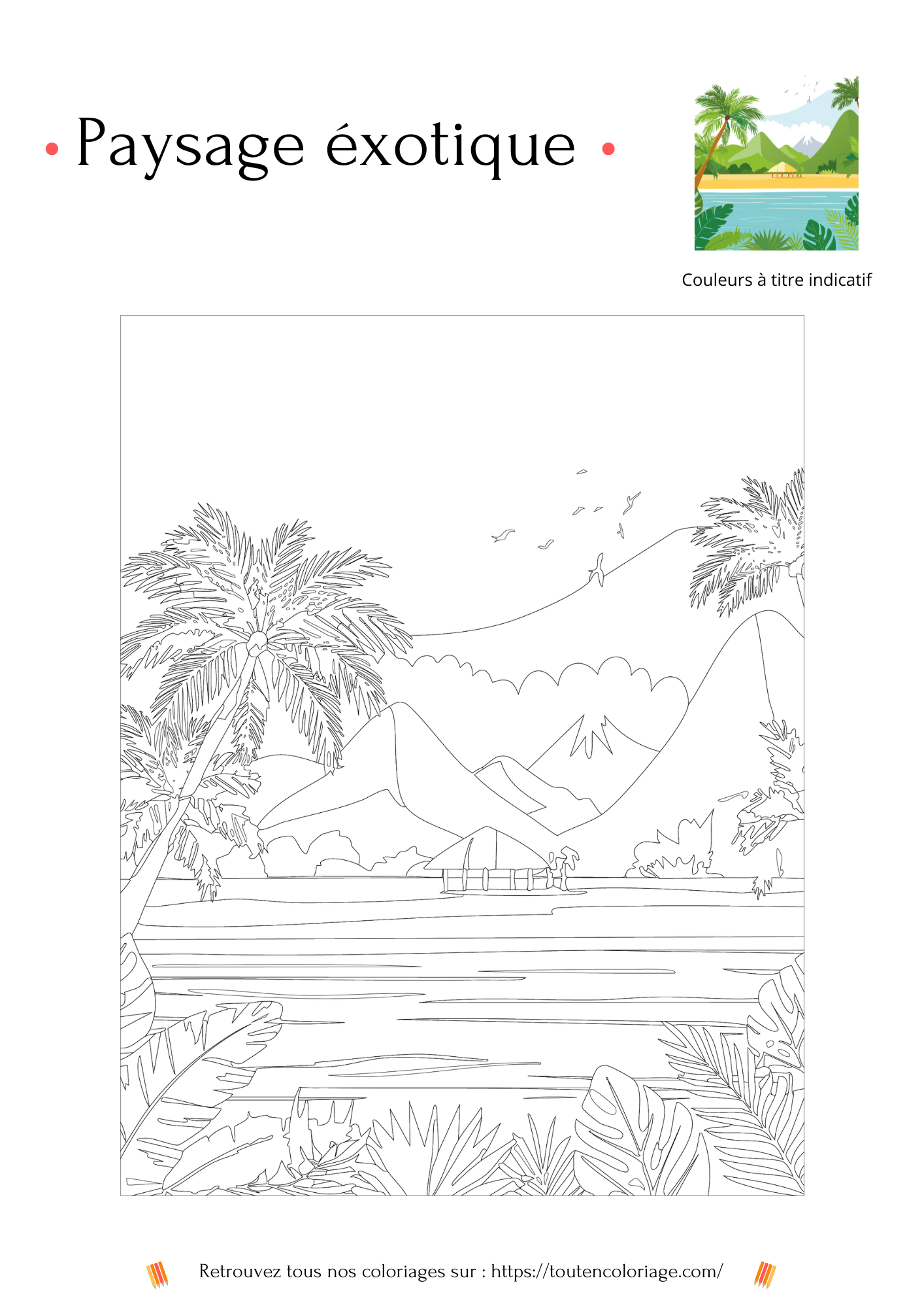 Dessin a colorier d'un magnifique paysage exotique de la baie d'Halong au Vietnam