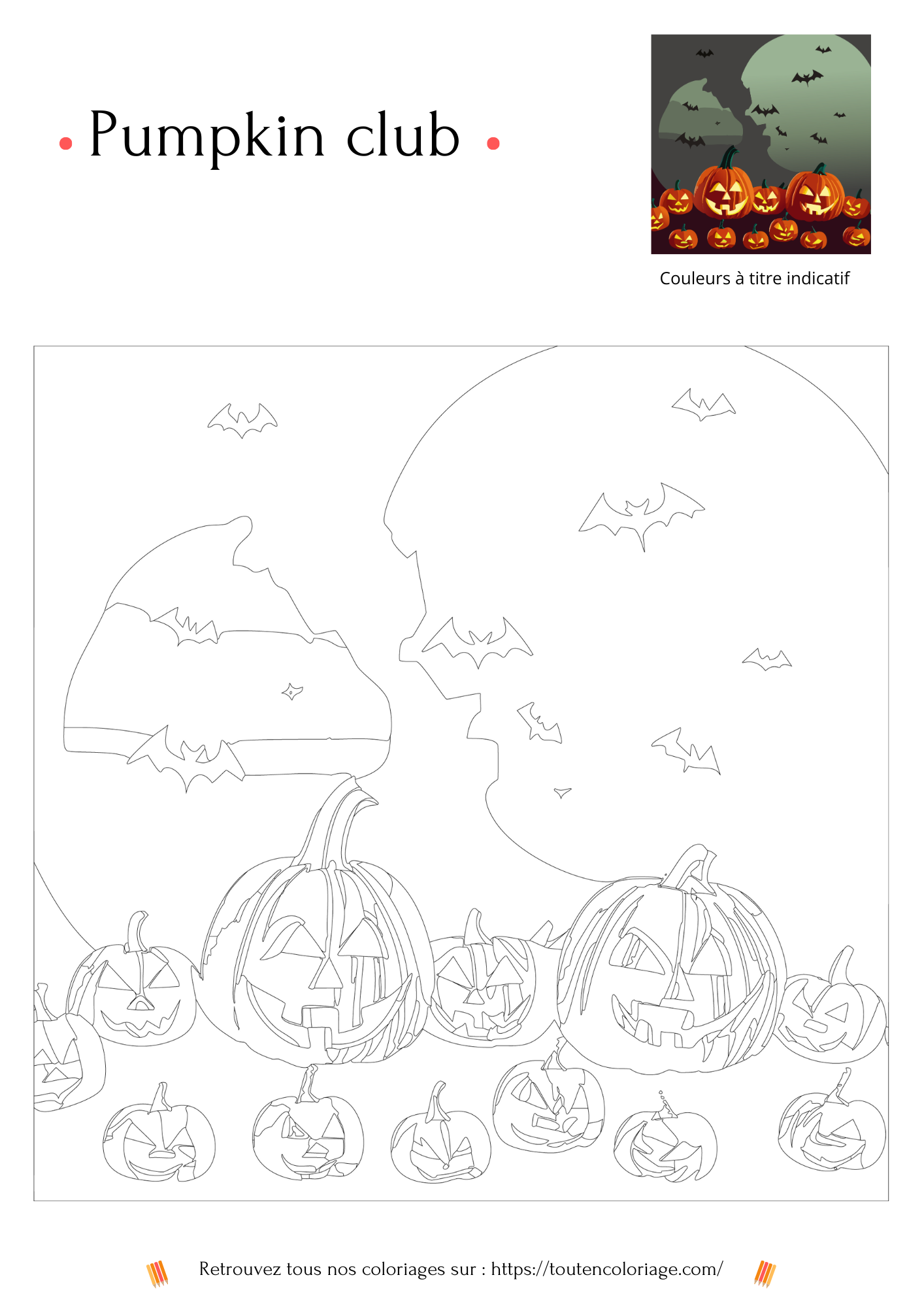 Coloriage a imprimer d'une bande de citrouille lumineuses qui se regroupent pour la fête d'Halloween