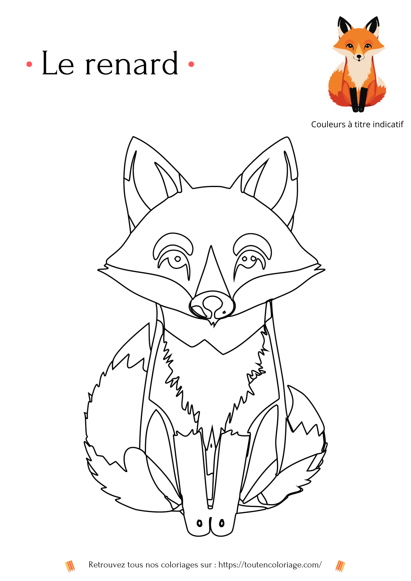 Coloriage à imprimer d'un renard roux a retrouver dans notre livre sur les animaux de la foret