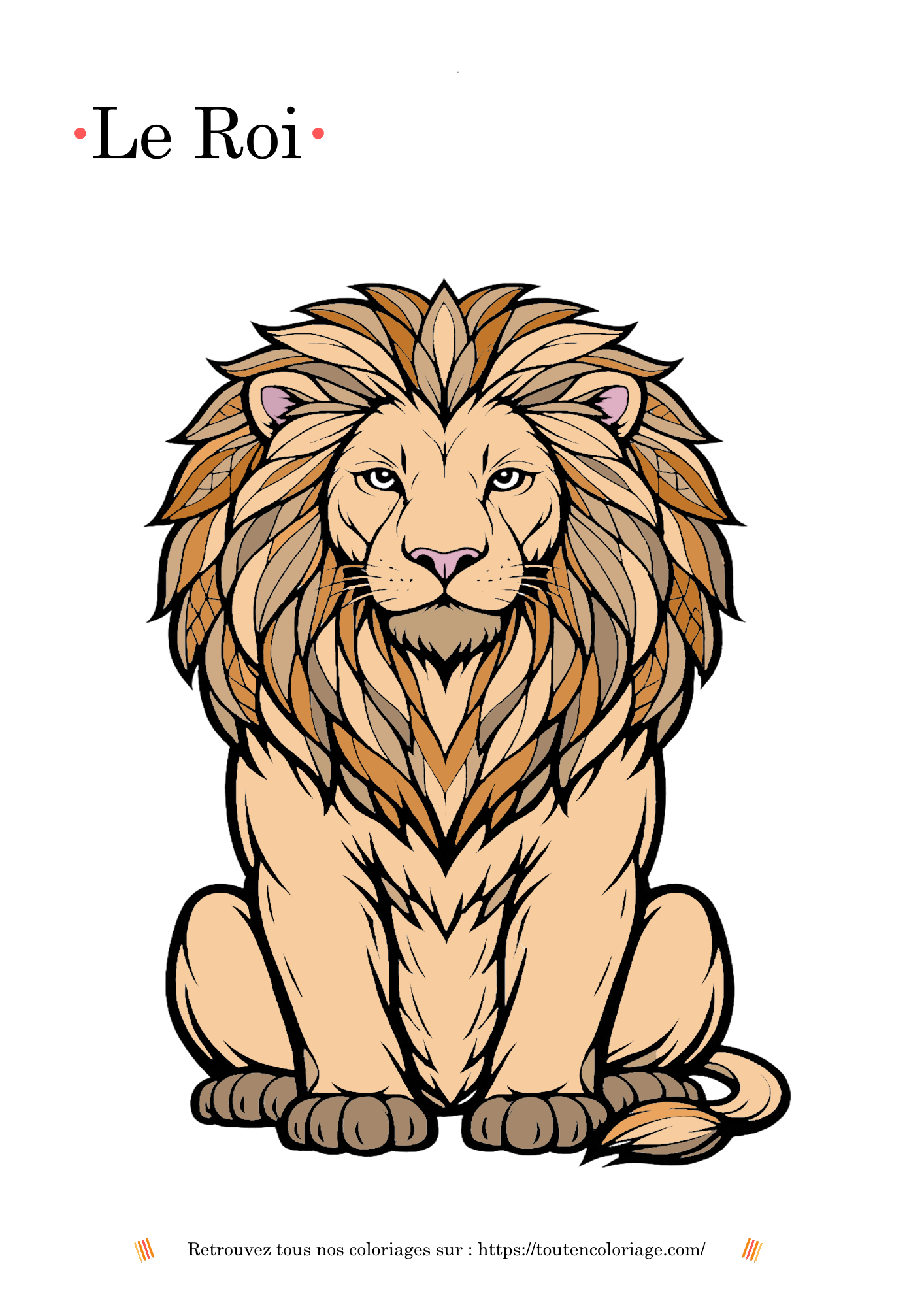 Coloriage d'un Lion mignon assis sur ses fesses pour enfant