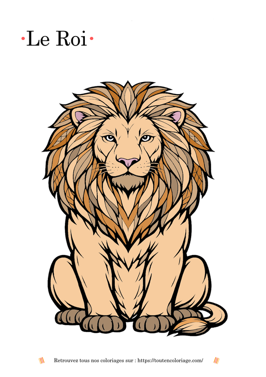 Coloriage d'un Lion mignon assis sur ses fesses pour enfant