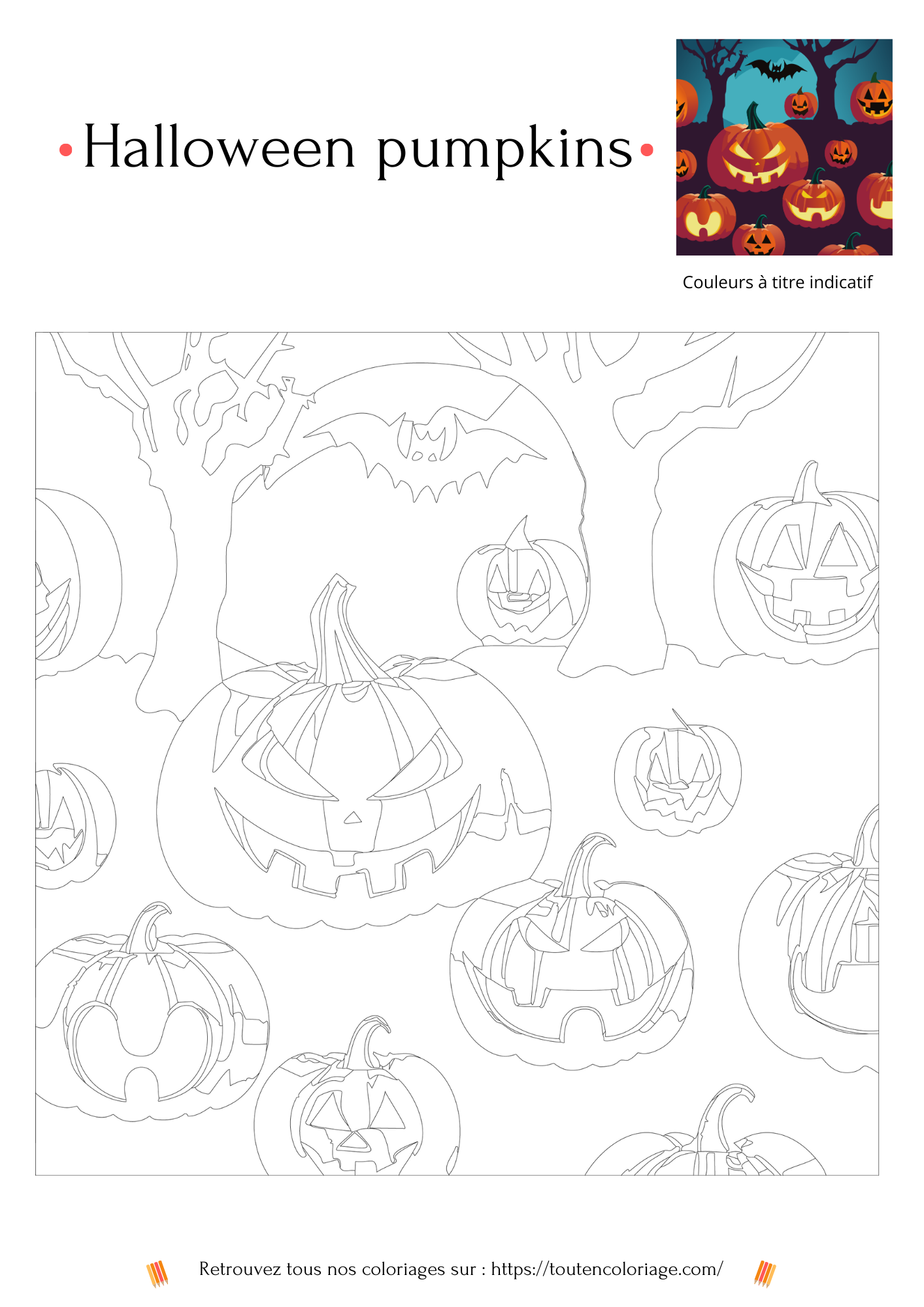 coloriage a imprimer d'une bande de citrouilles pour la fete d'Halloween