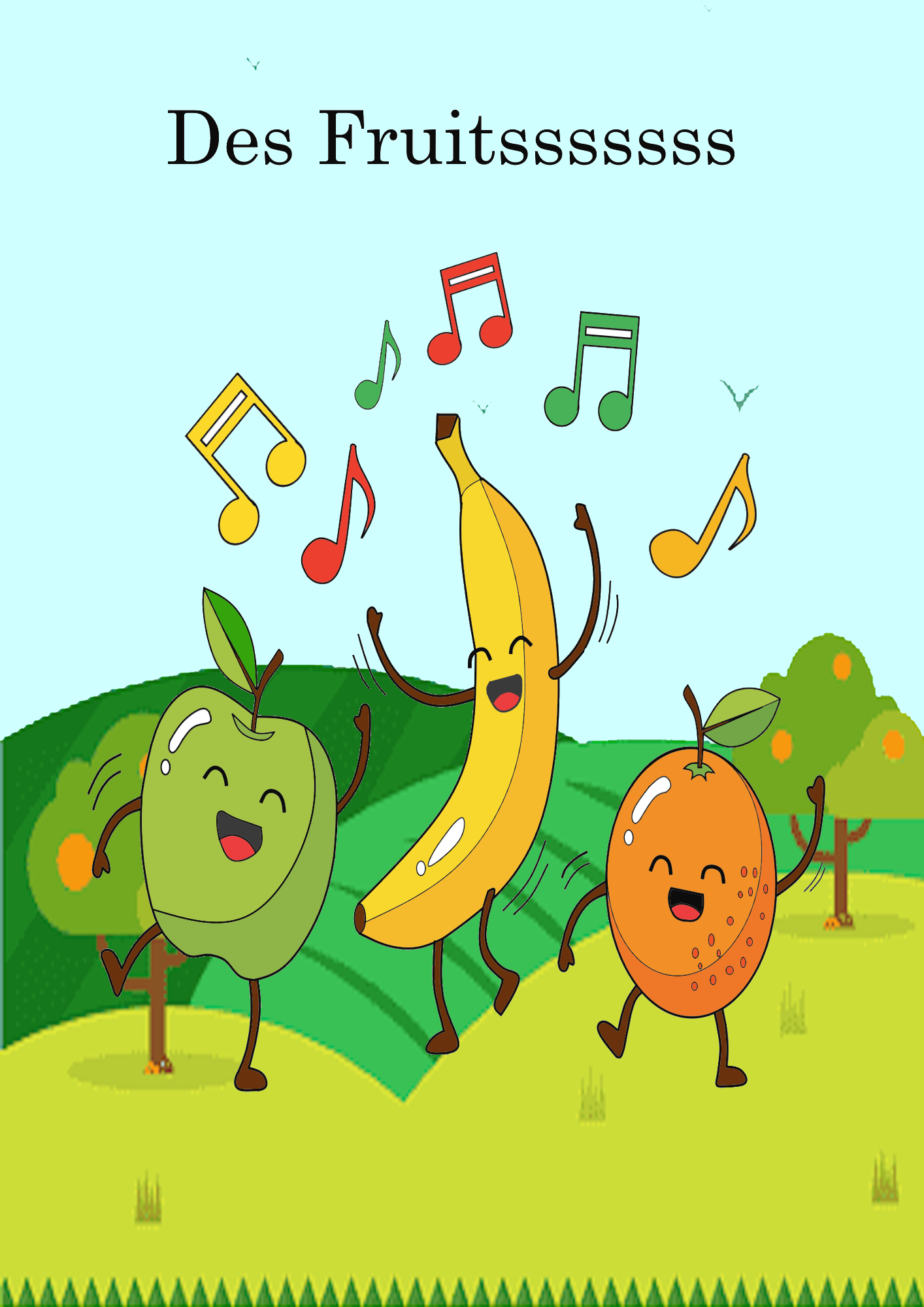 Dessin à colorier de fruits dansants