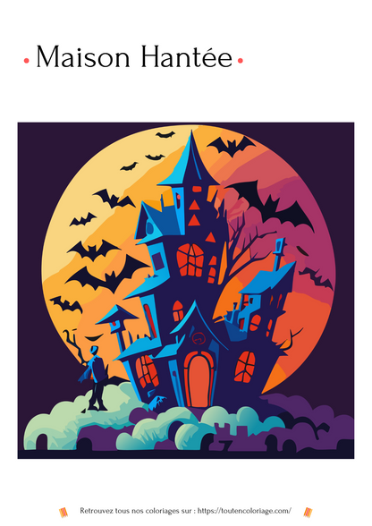 coloriage a imprimer d'une maison hantee pour Halloween