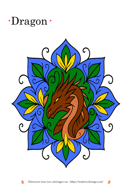 Coloriage a imprimer d'une tête de dragon style mandala