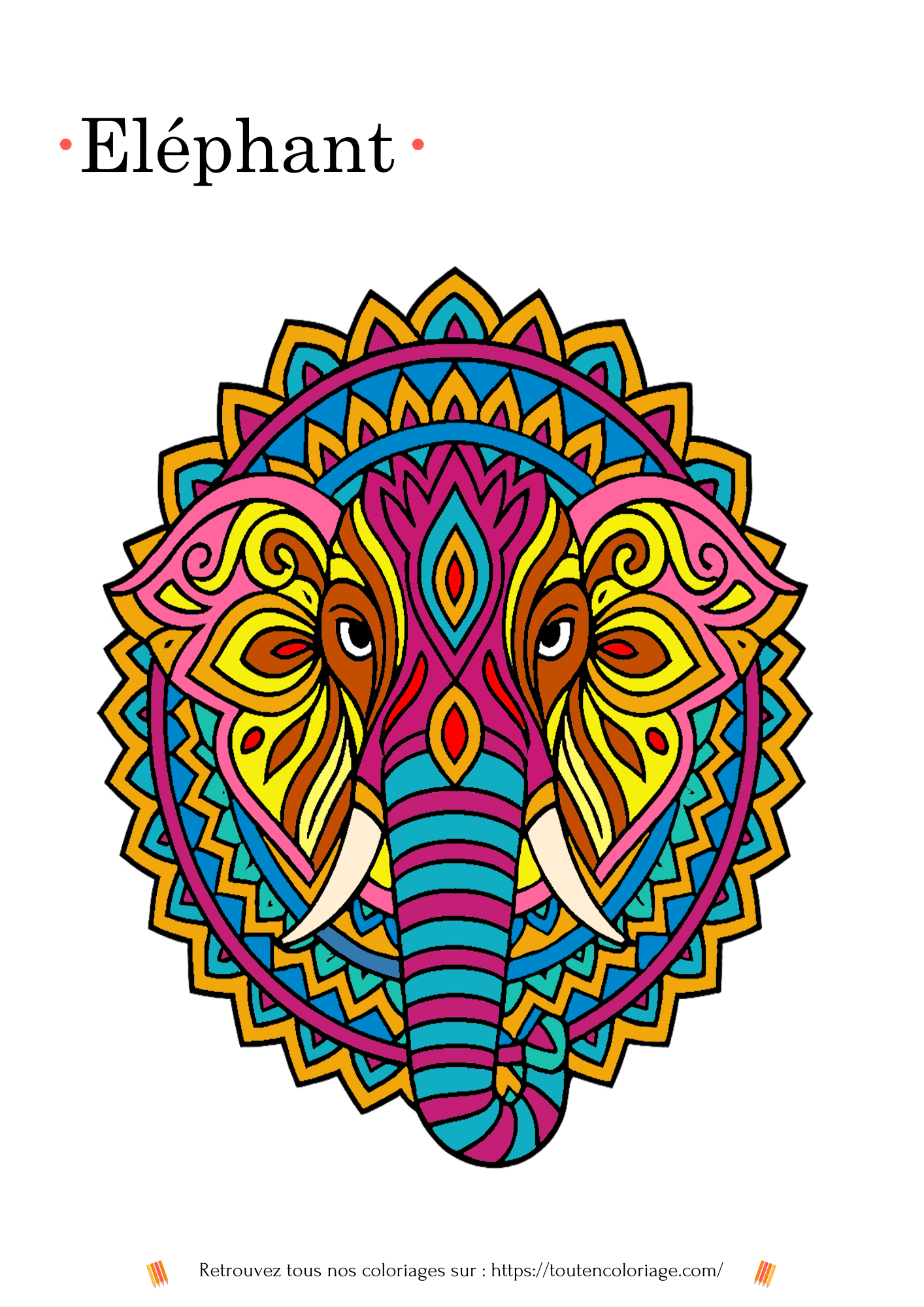 Coloriage d'un mandala représentant une tête d'éléphant