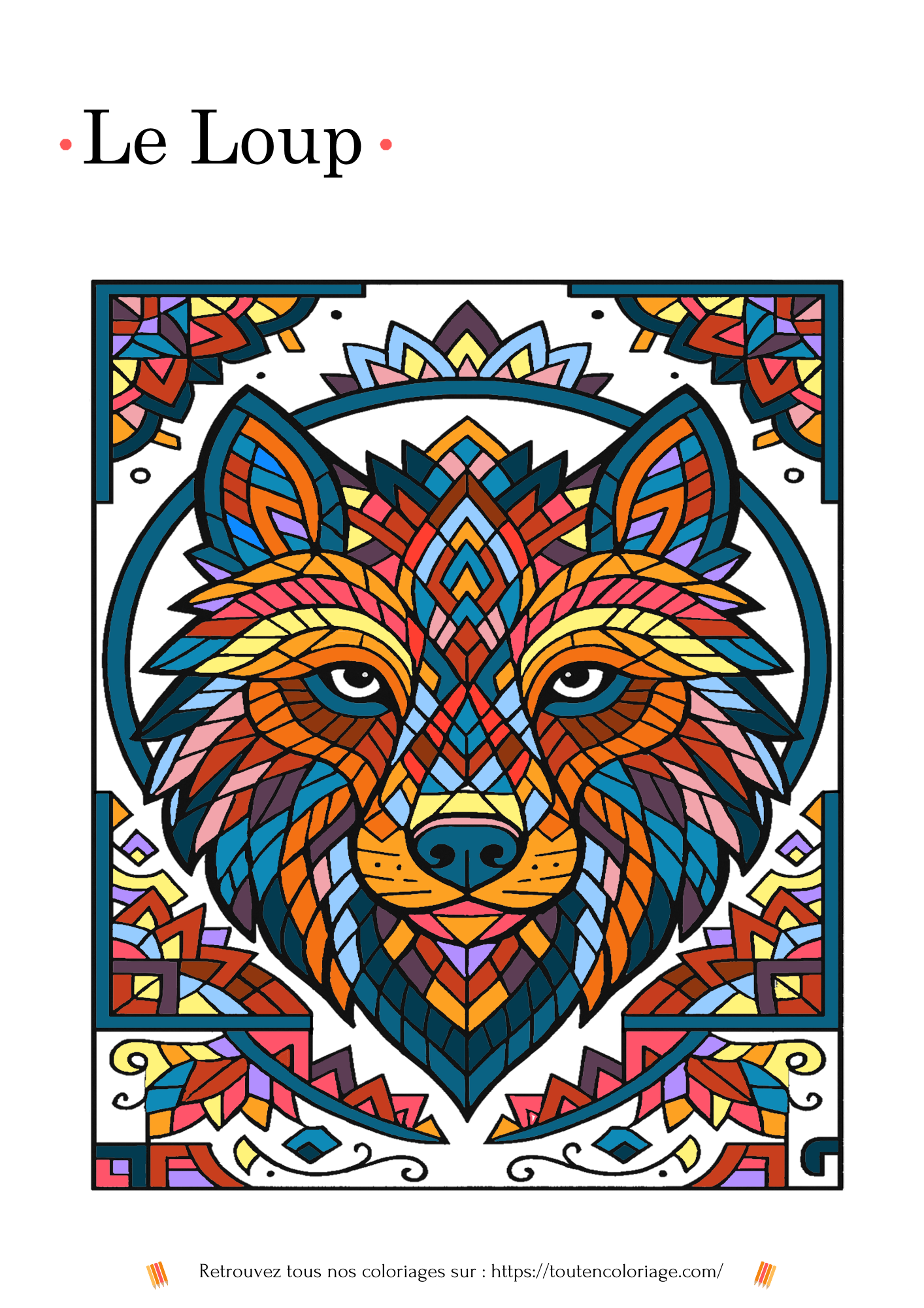 Coloriage à imprimer d'un mandala tête de loup.
