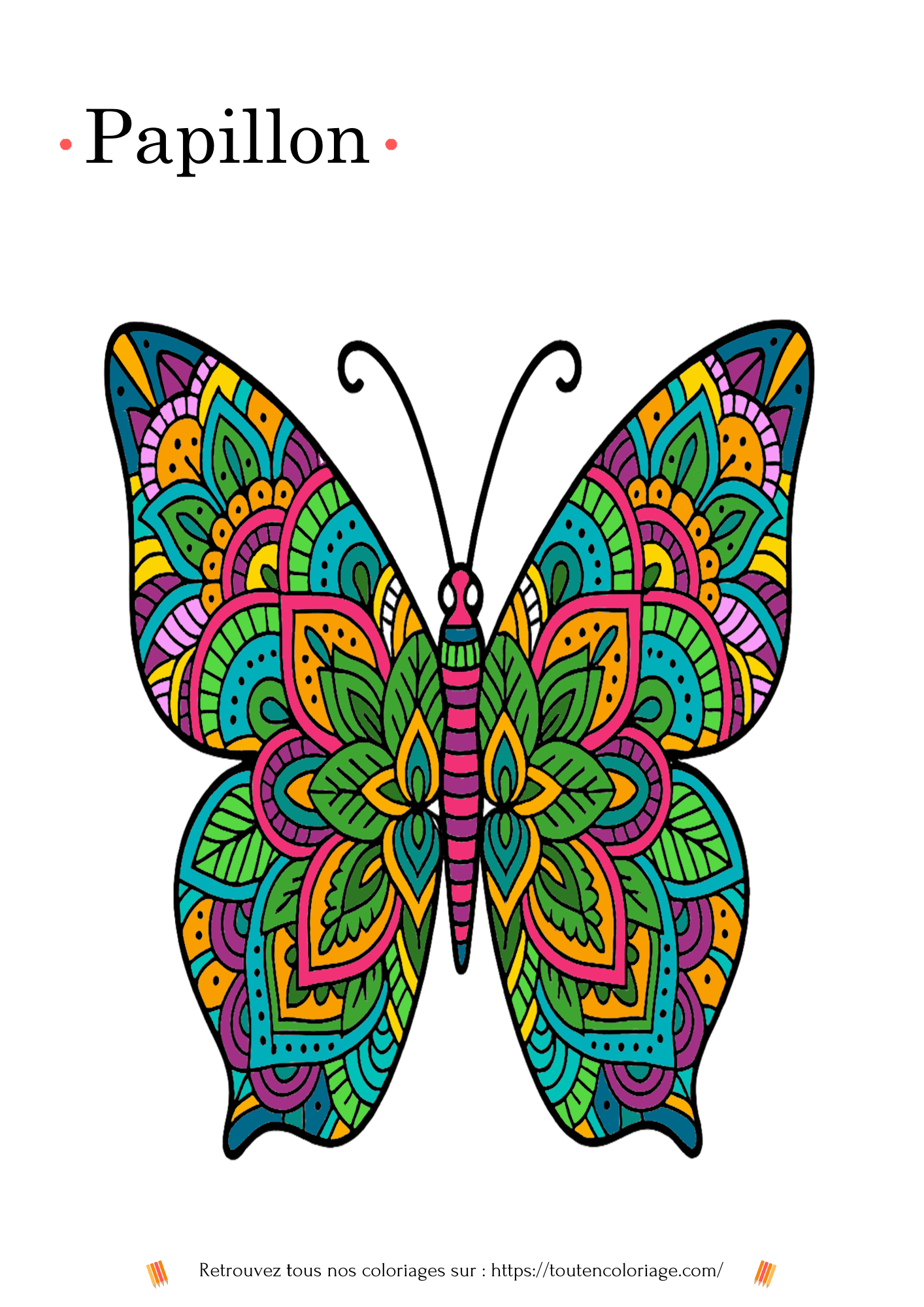 Coloriage a imprimer d'un Mandala coloré en forme de papillon pour les enfants