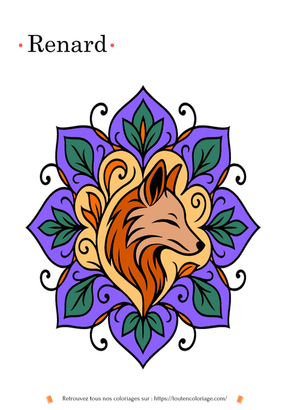 Coloriage à imprimer d'un renard style mandala dans un décor floral.