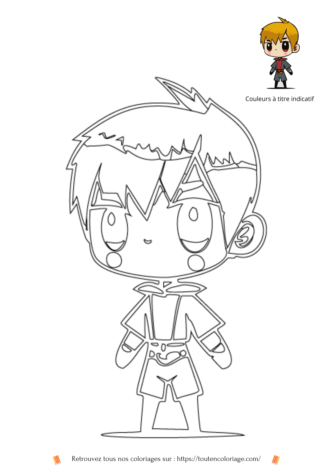 dessin a colorier pour enfants et adultes de tout ages d'un personnage de manga garçon.