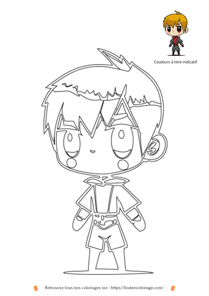 dessin a colorier pour enfants et adultes de tout ages d'un personnage de manga garçon.
