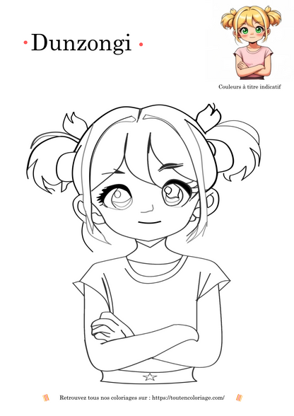 Dessin à colorier d'un personnage de manga fille avec les cheveux blond et les yeux vert