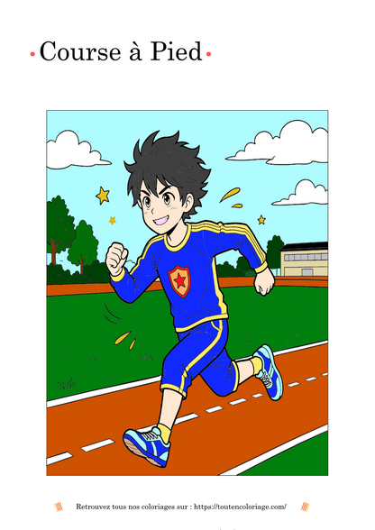 Coloriage à imprimer d'un manga garçon qui cours.