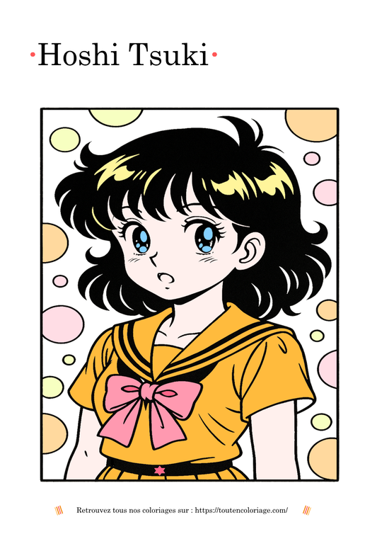 Coloriage manga d'une jeune fille aux grands yeux expressifs, dessin à colorier style anime japonais