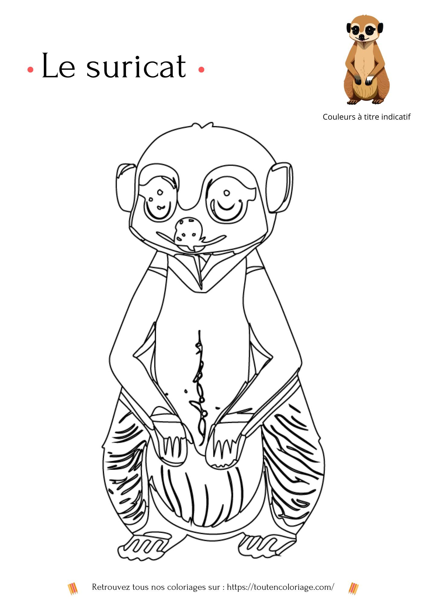 Coloriage à imprimer d'animaux comme le  Suricate - Dessin à colorier de Suricate pour enfants et adultes -a retrouver dans notre livre de coloriage des animaux de la savane