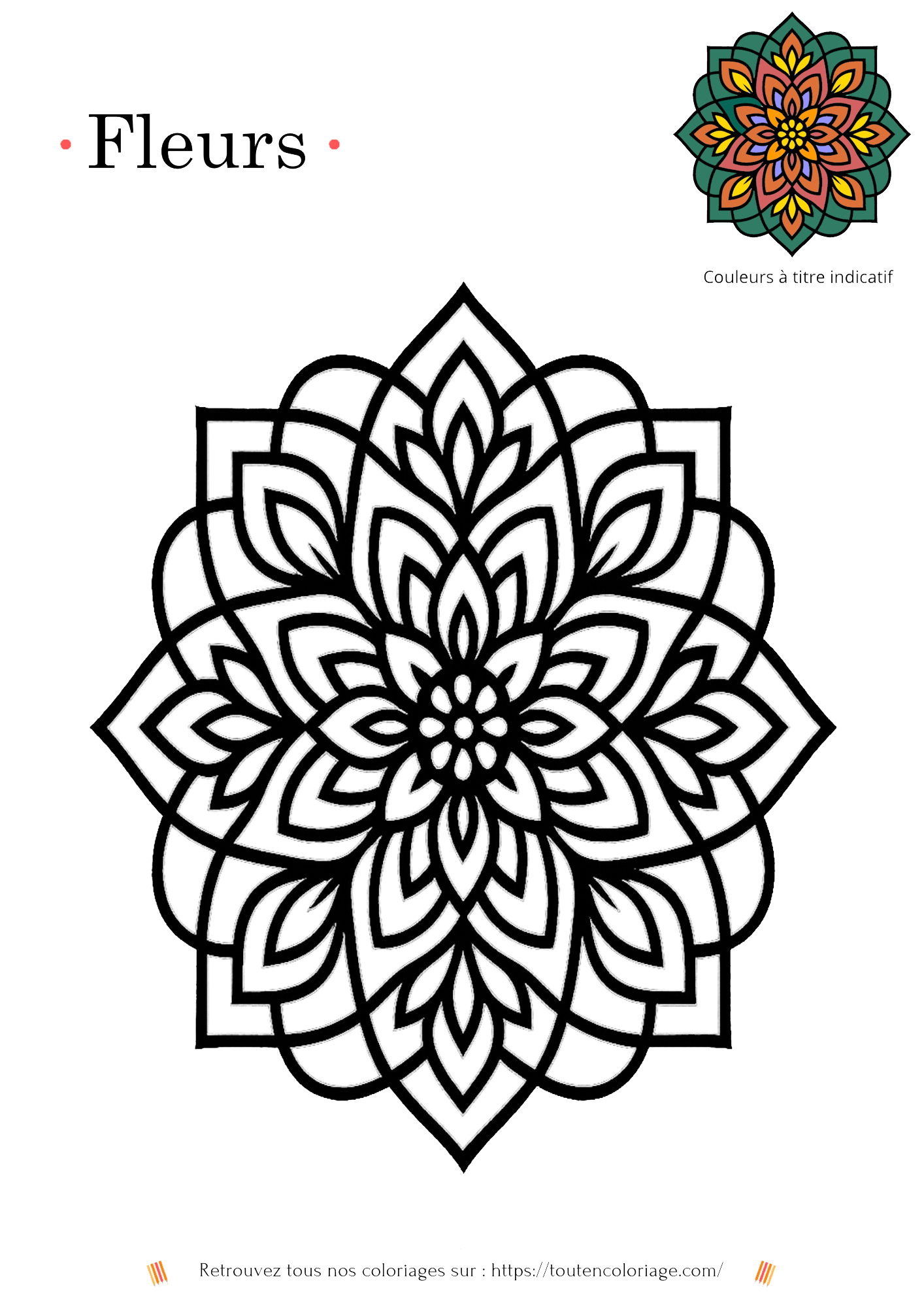 Coloriage de mandala en forme de fleur à imprimer pour enfants et adultes