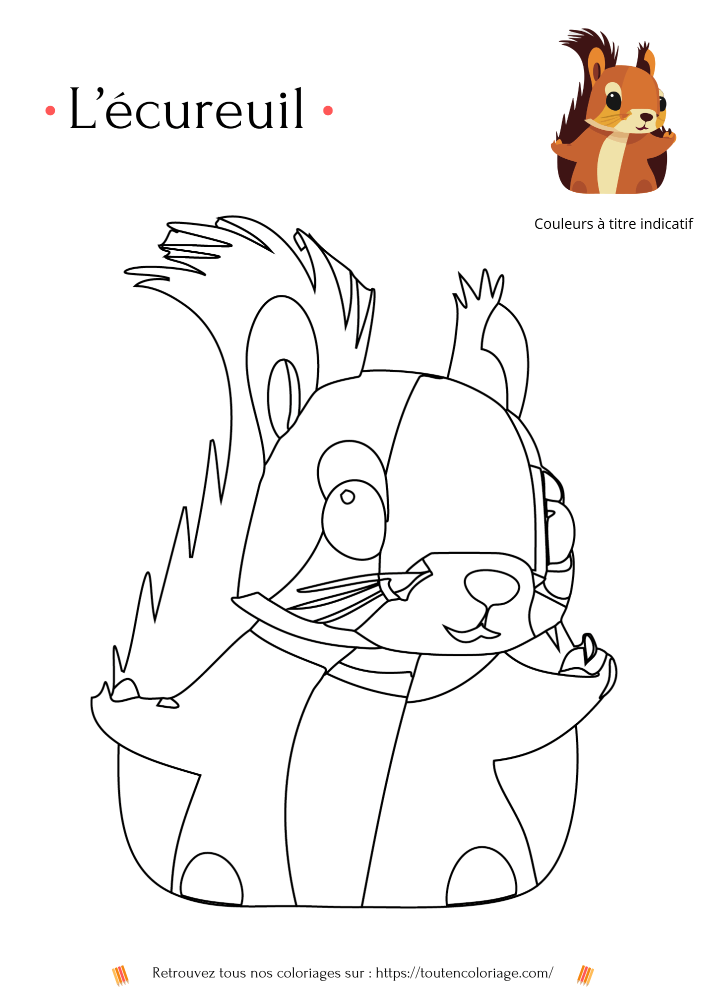 Coloriage d'animaux, écureuil à colorier pour enfants et adultes de tout âges, sur toutencoloriage.com