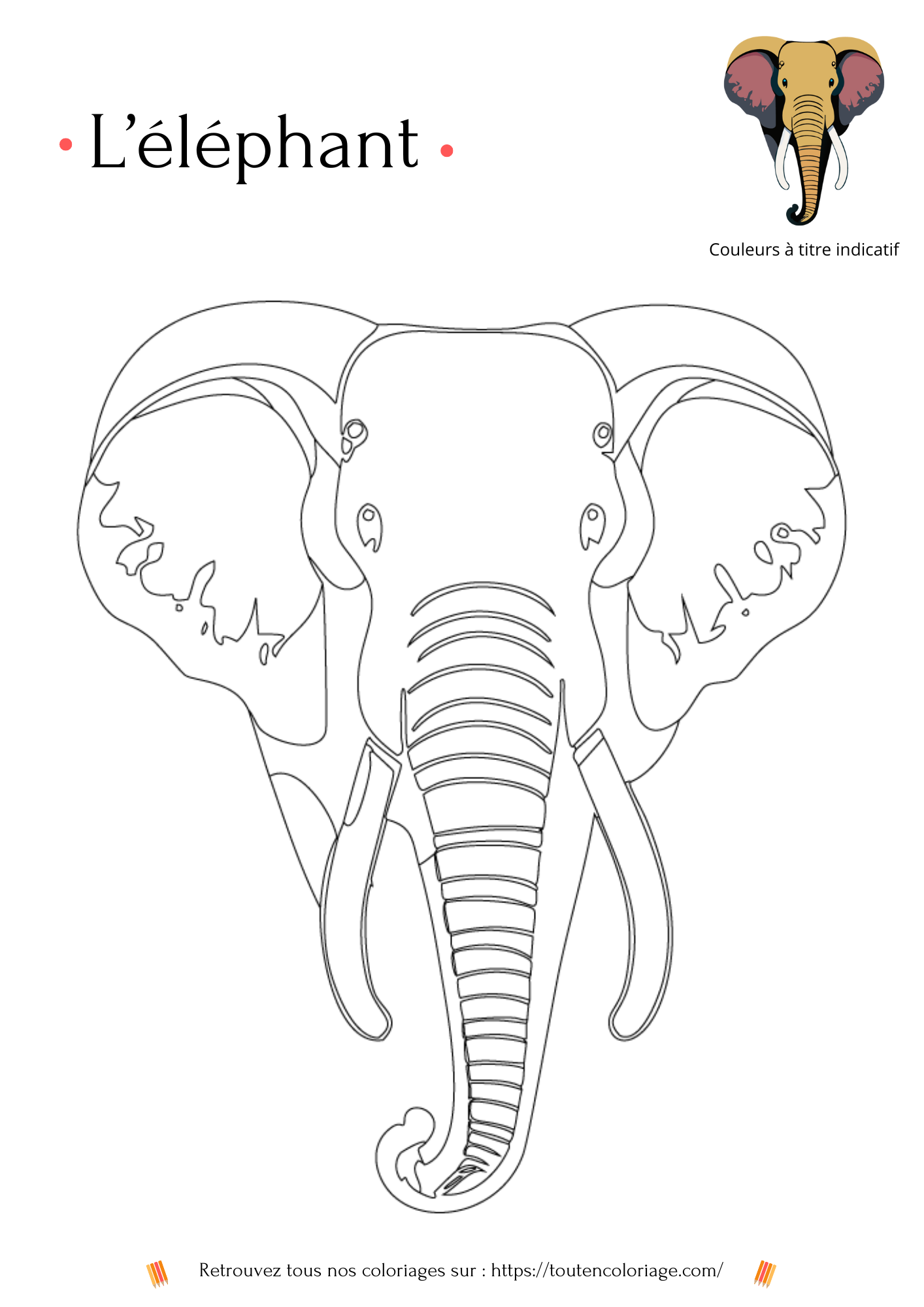 Coloriage d'animaux, Eléphant à colorier pour enfants et adultes de tout âges, sur toutencoloriage.com