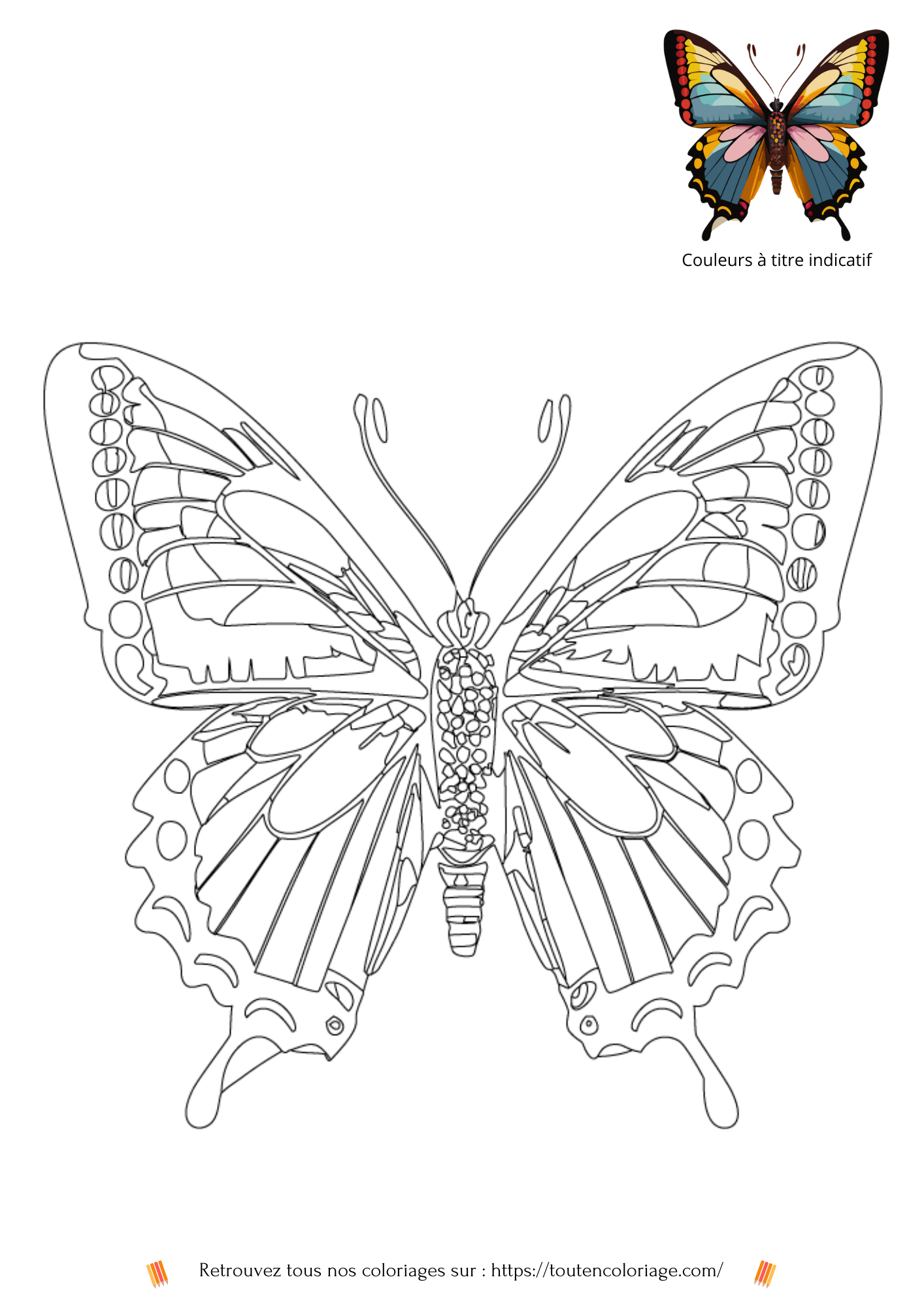 Coloriage d'animaux, Papillon rouge et bleu à colorier pour enfants et adultes de tout âges, PDF téléchargeable sur toutencoloriage.com